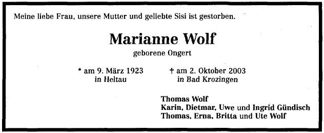 Ongert Marianne 1923-2003 Todesanzeige